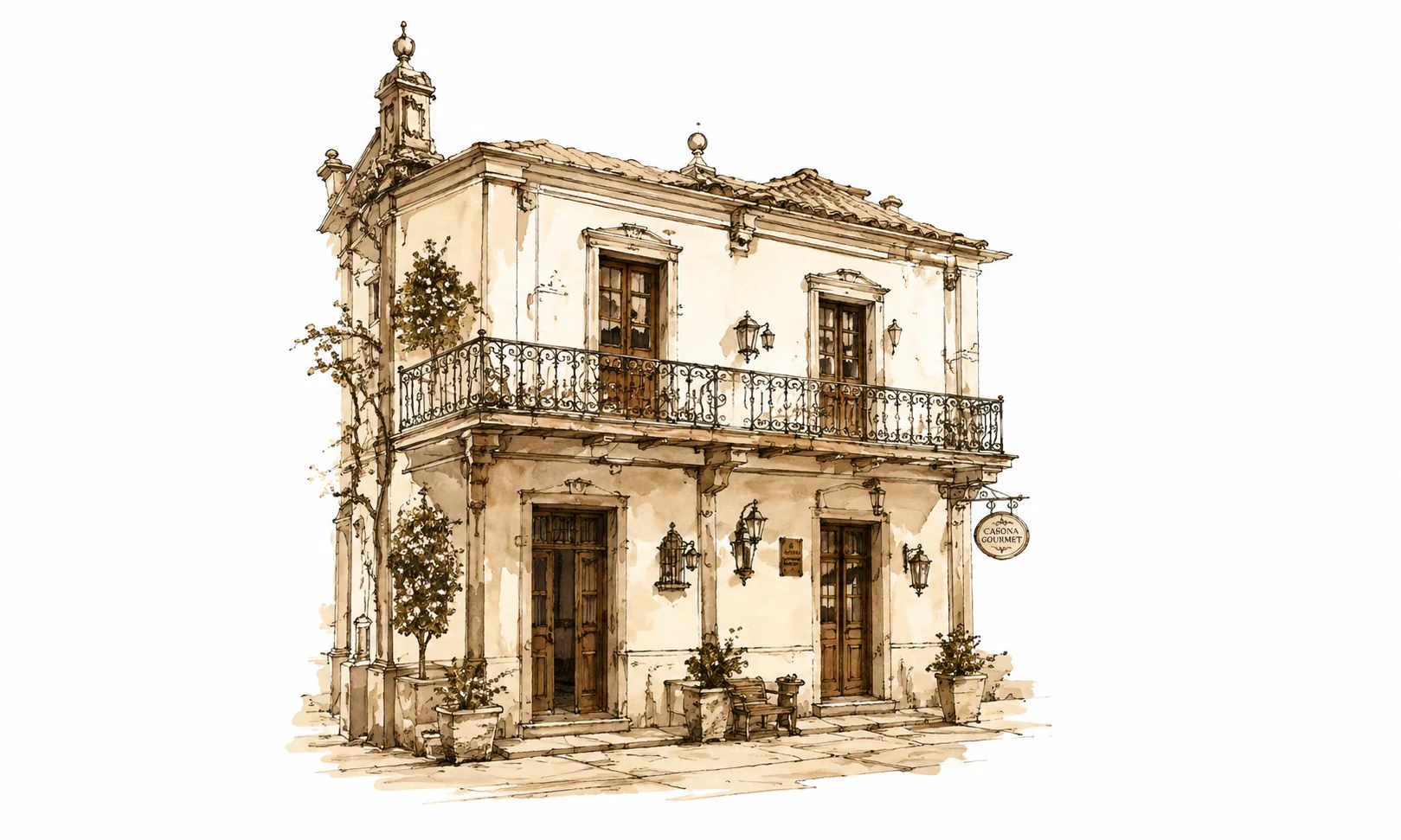 Ilustración patrimonial de Casona Gourmet